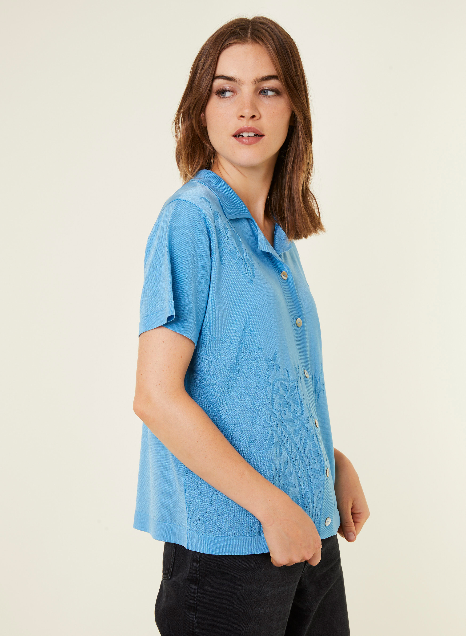 Chemisier manches courtes à motifs - Eloise 0996 lac - 04 Bleu clair