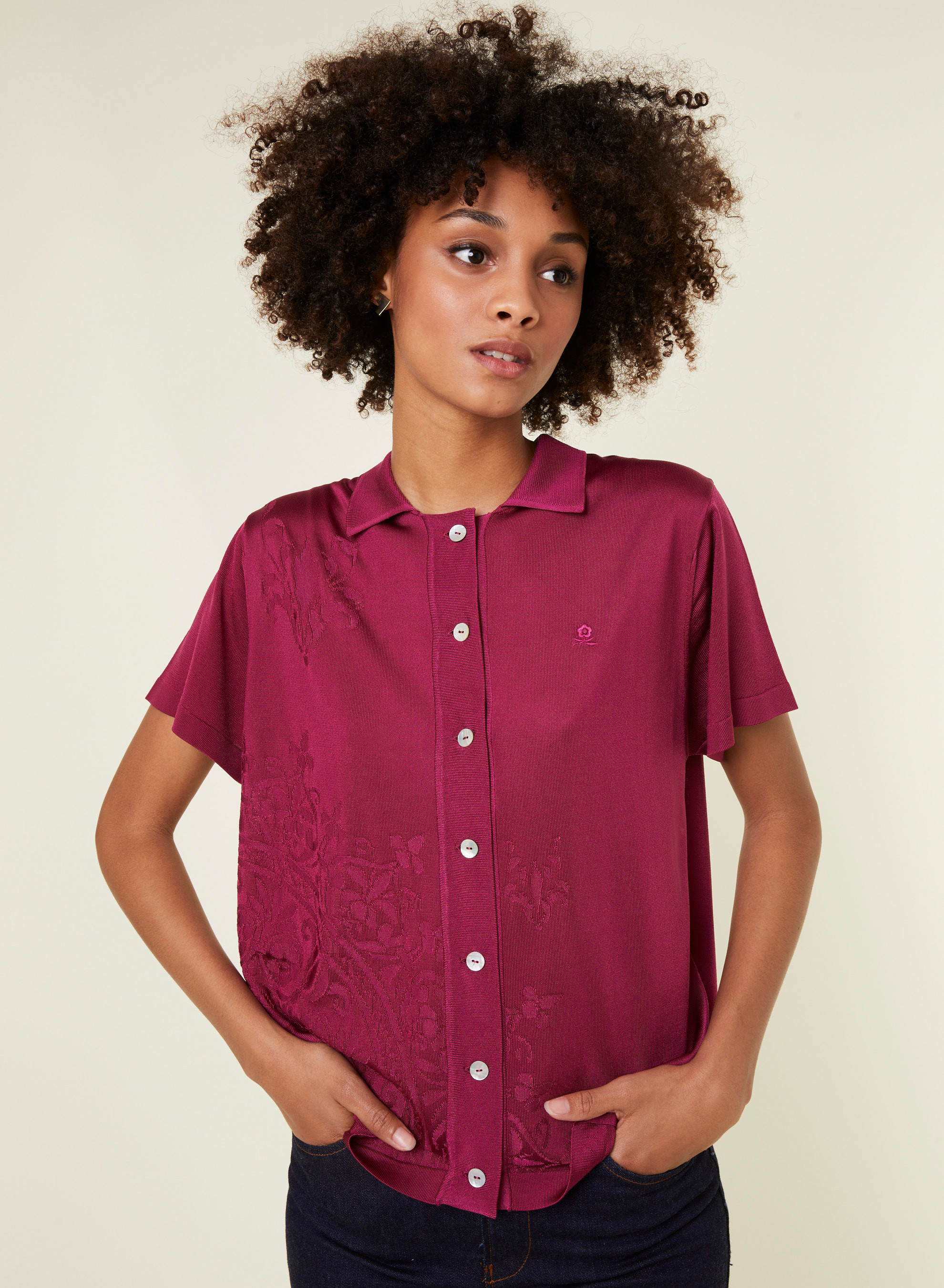 Chemisier manches courtes à motifs - Eloise 0915 tulipe - 26 Rose foncé