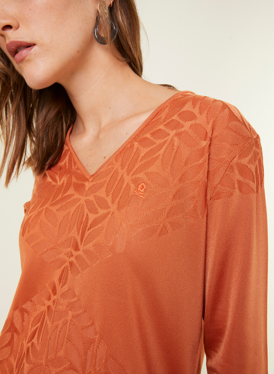 V-neck T-shirt with elbow-length sleeves in Fil Lumière - Elsa