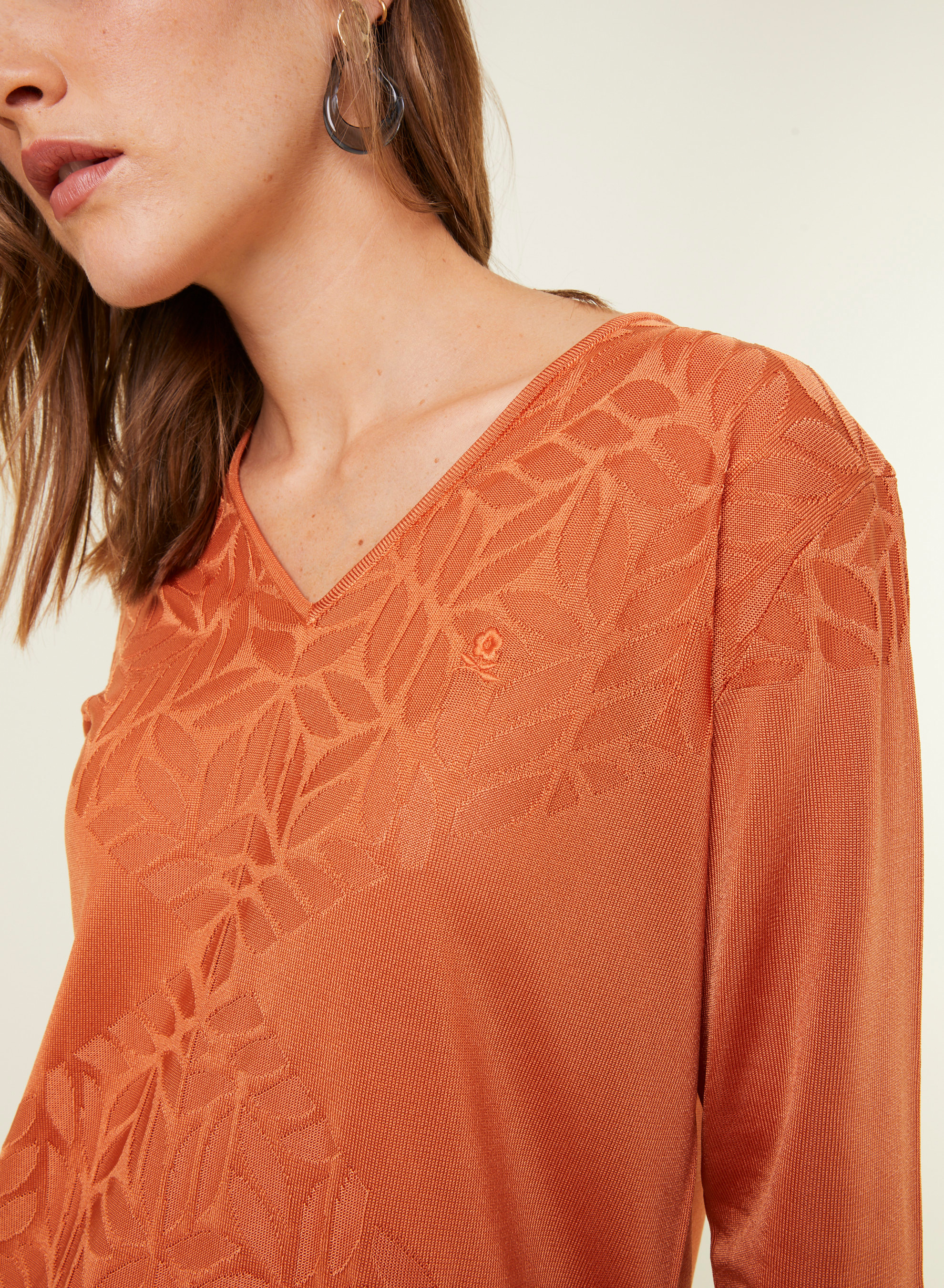 V-neck T-shirt with elbow-length sleeves in Fil Lumière - Elsa