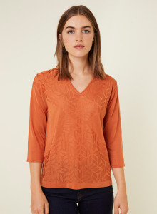 V-neck T-shirt with elbow-length sleeves in Fil Lumière - Elsa