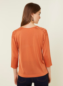 V-neck T-shirt with elbow-length sleeves in Fil Lumière - Elsa