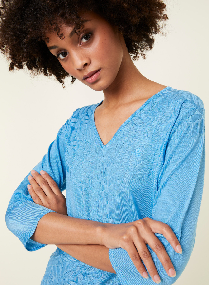 T-shirt col V manches coudes en Fil Lumière - Elsa