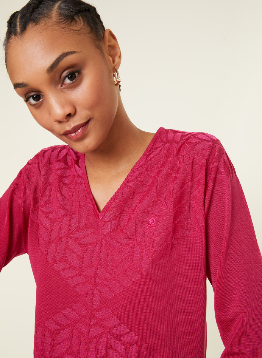 T-shirt col V manches coudes en Fil Lumière - Elsa