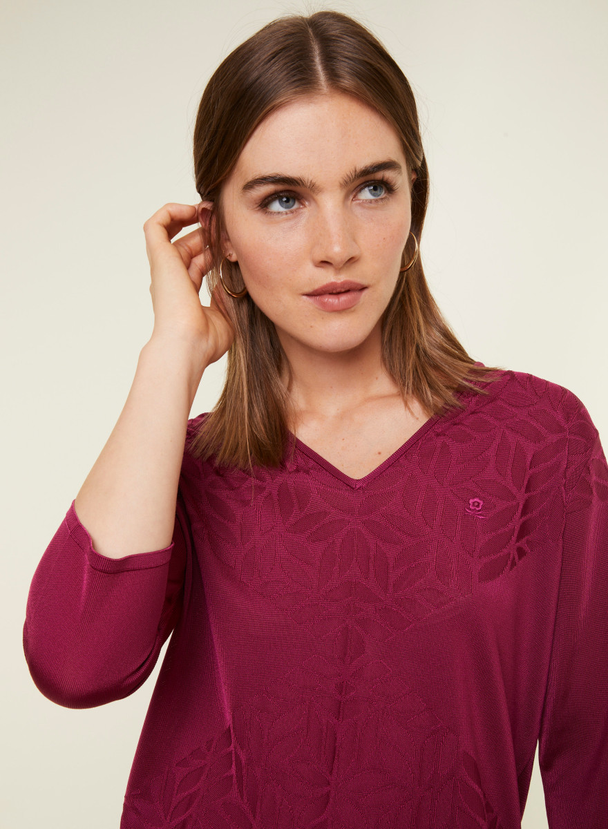 V-neck T-shirt with elbow-length sleeves in Fil Lumière - Elsa
