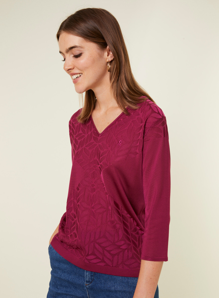 T-shirt col V manches coudes en Fil Lumière - Elsa