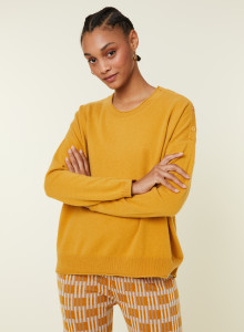 Pull ample boutonné à col rond en cachemire - Acene 7860 soleil - 89 Moutarde