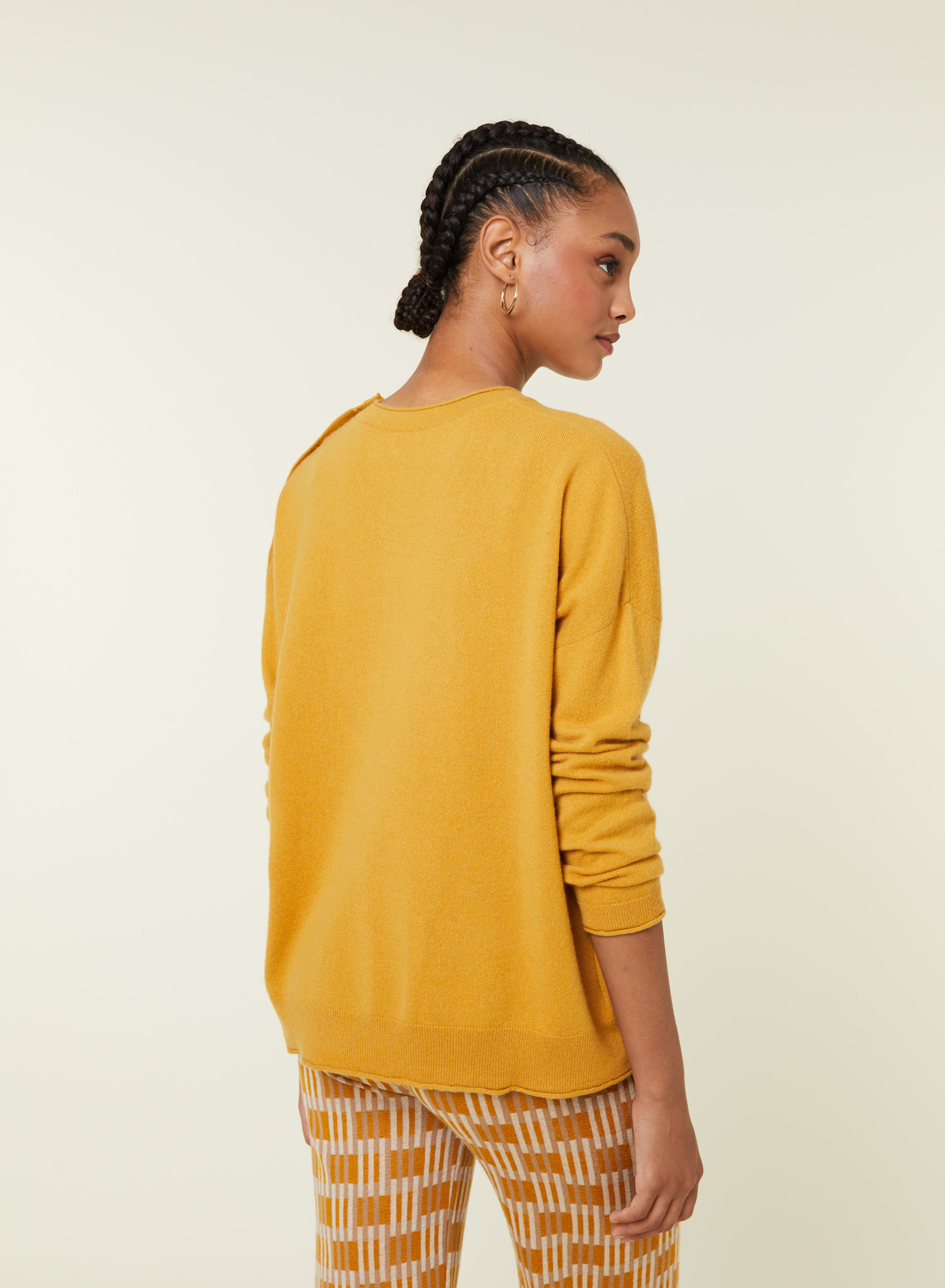Pull ample boutonné à col rond en cachemire - Acene 7860 soleil - 89 Moutarde