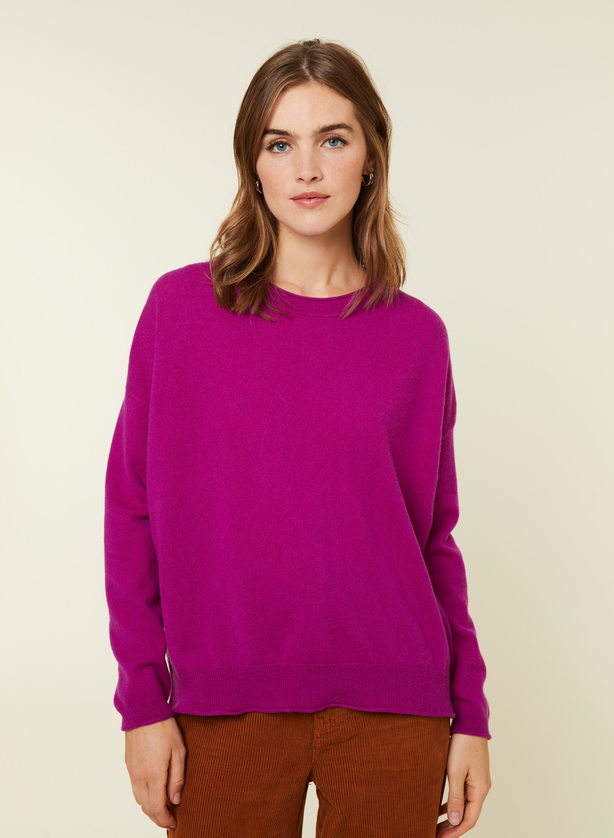 Pull ample boutonné à col rond en cachemire - Acene 7890 ultraviolet - 17 Violet