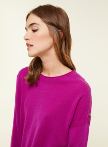 Pull ample boutonné à col rond en cachemire - Acene 7890 ultraviolet - 17 Violet