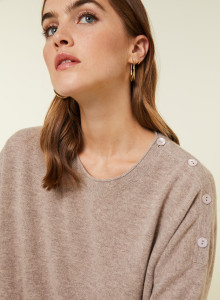 Pull ample boutonné à col rond en cachemire - Acene 7821 grege - 14 Beige foncé