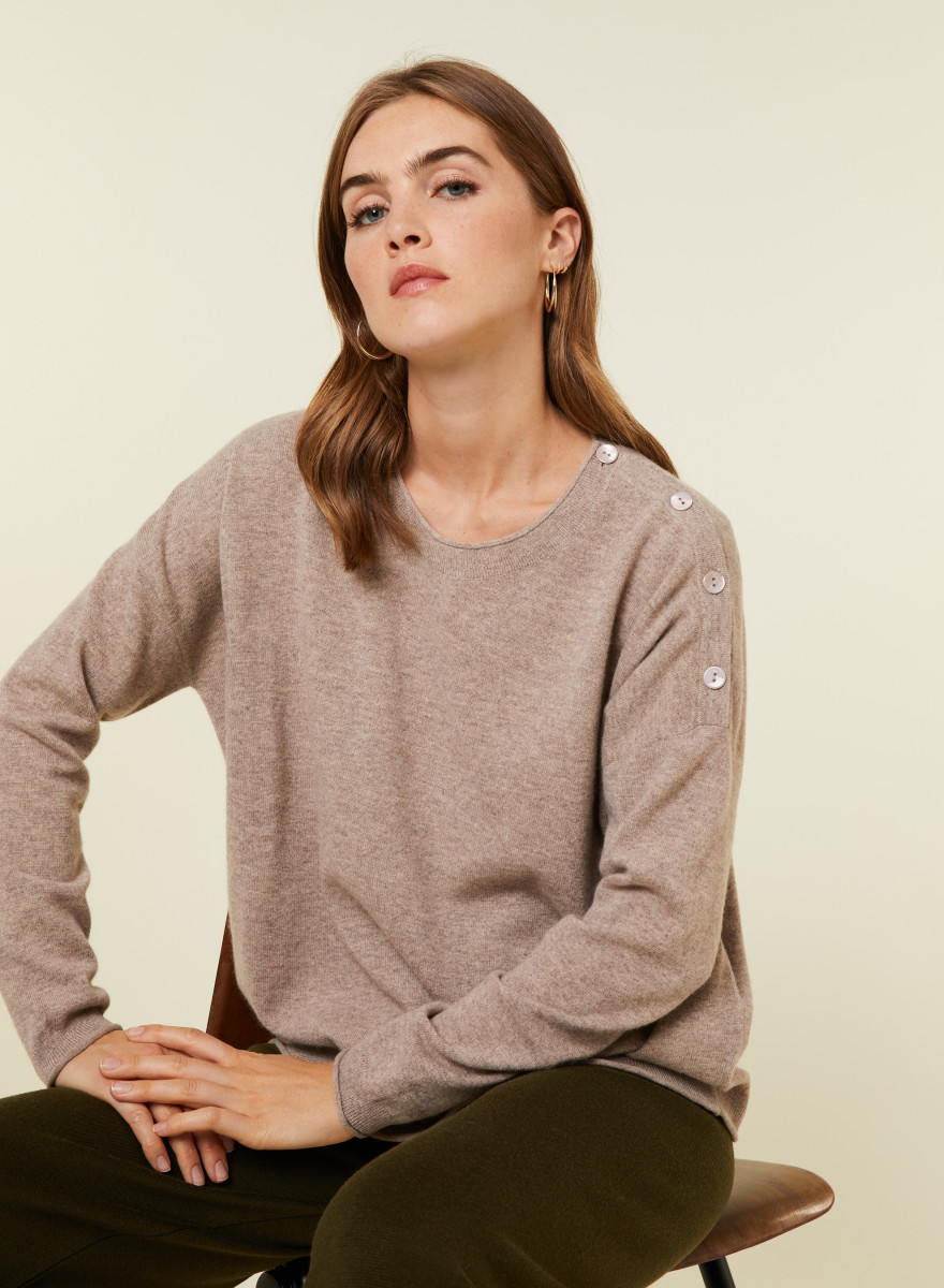 Loose-fit buttoned cashmere round-neck sweater - Acene