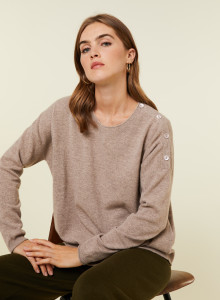 Pull ample boutonné à col rond en cachemire - Acene 7821 grege - 14 Beige foncé