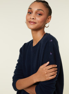 Pull ample boutonné à col rond en cachemire - Acene 7840 marine - 05 Bleu marine