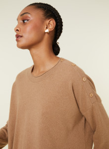 Pull ample boutonné à col rond en cachemire - Acene 7820 camel - 88 Camel