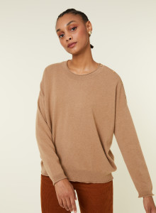 Pull ample boutonné à col rond en cachemire - Acene 7820 camel - 88 Camel