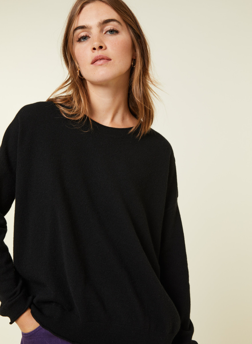 Loose-fit buttoned cashmere round-neck sweater - Acene