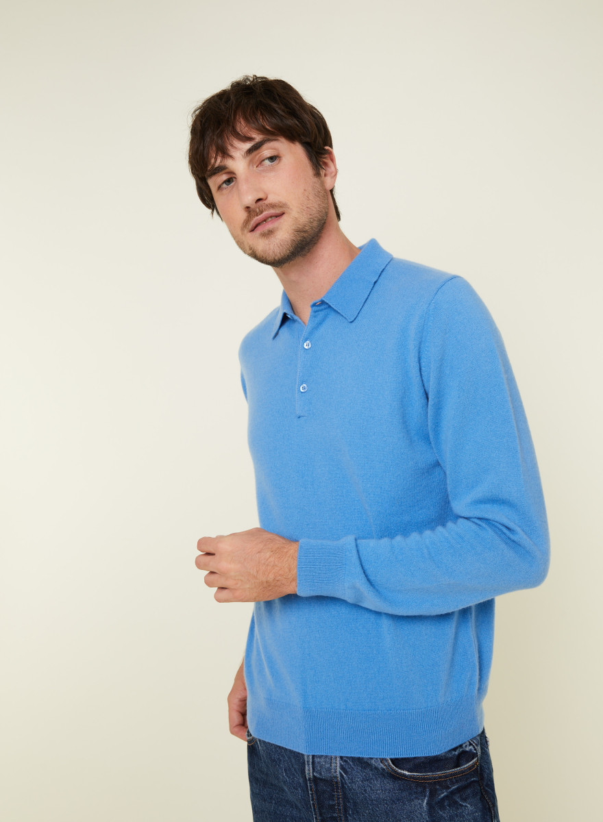 Pull col polo en cachemire - Emerson 7841 saphir - 06 Bleu moyen