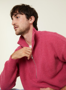 Pull col camionneur maille perlée en cachemire et laine recyclés - French