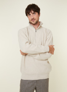 Recycled Wool and Cashmere Beaded Trucker Neck Sweater - English