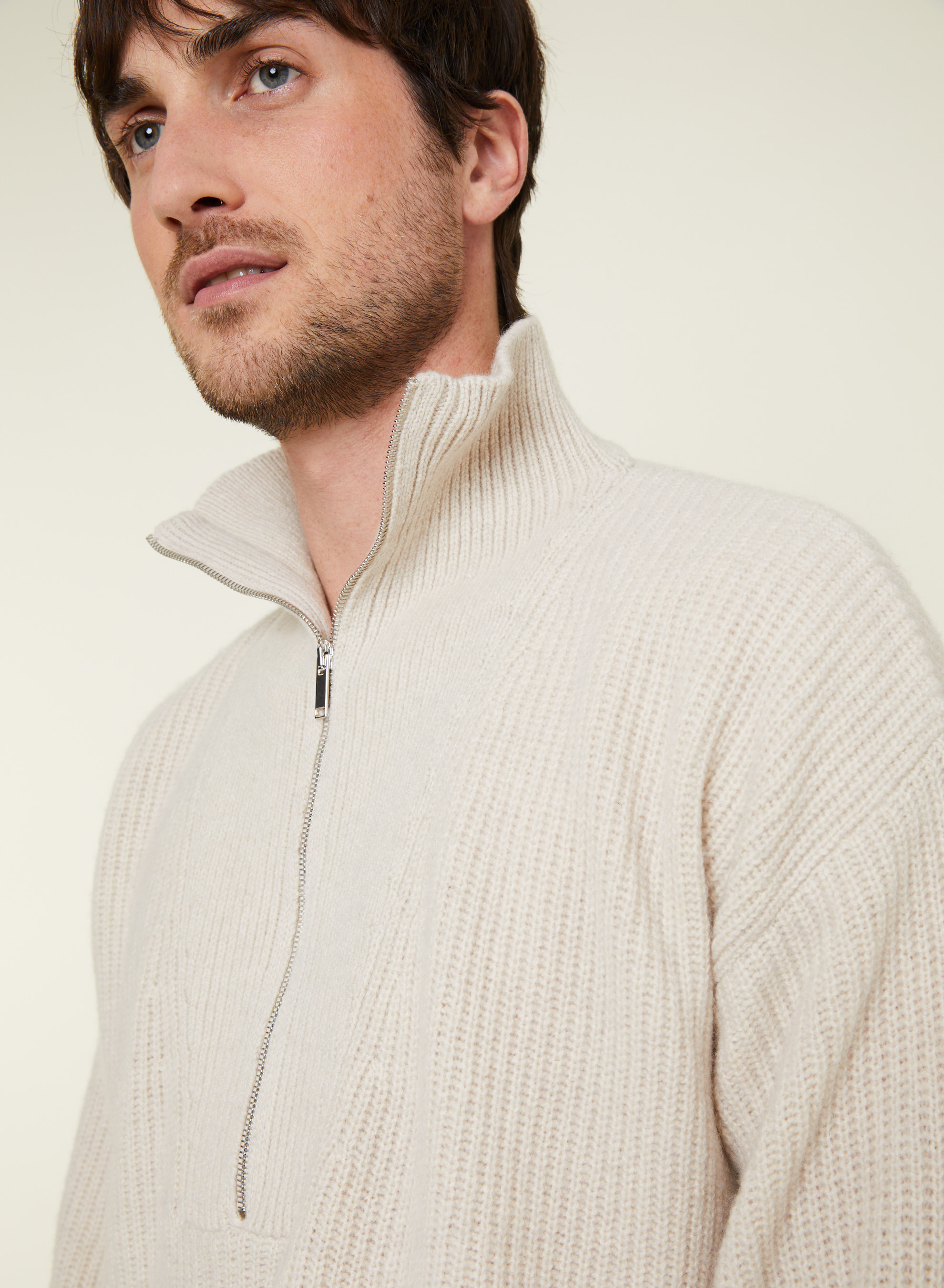 Recycled Wool and Cashmere Beaded Trucker Neck Sweater - English