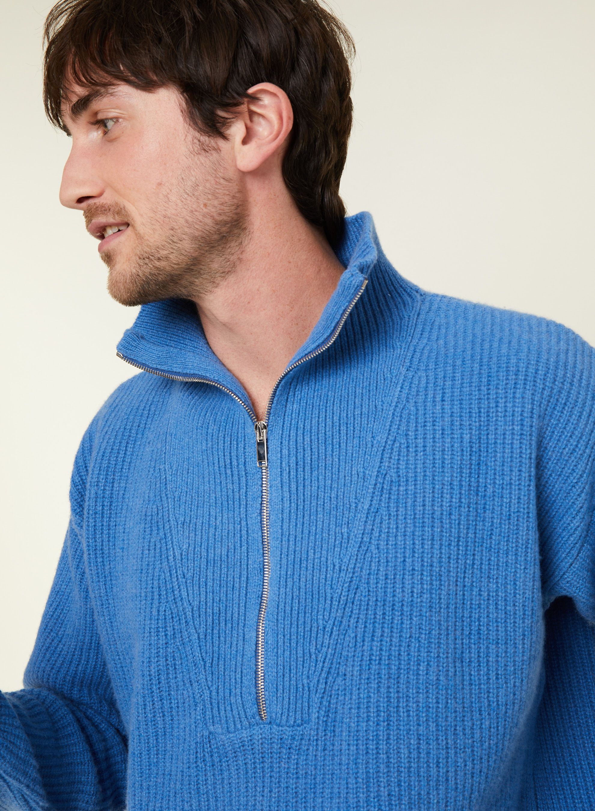 Pull col camionneur maille perlée en cachemire et laine recyclés - French