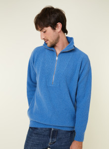 Pull col camionneur maille perlée en cachemire et laine recyclés - French