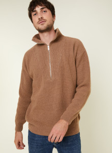 Pull col camionneur maille perlée en cachemire et laine recyclés - French