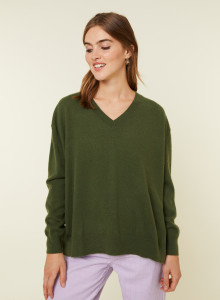Loose sweater with V-neck slits in cashmere - Alienor