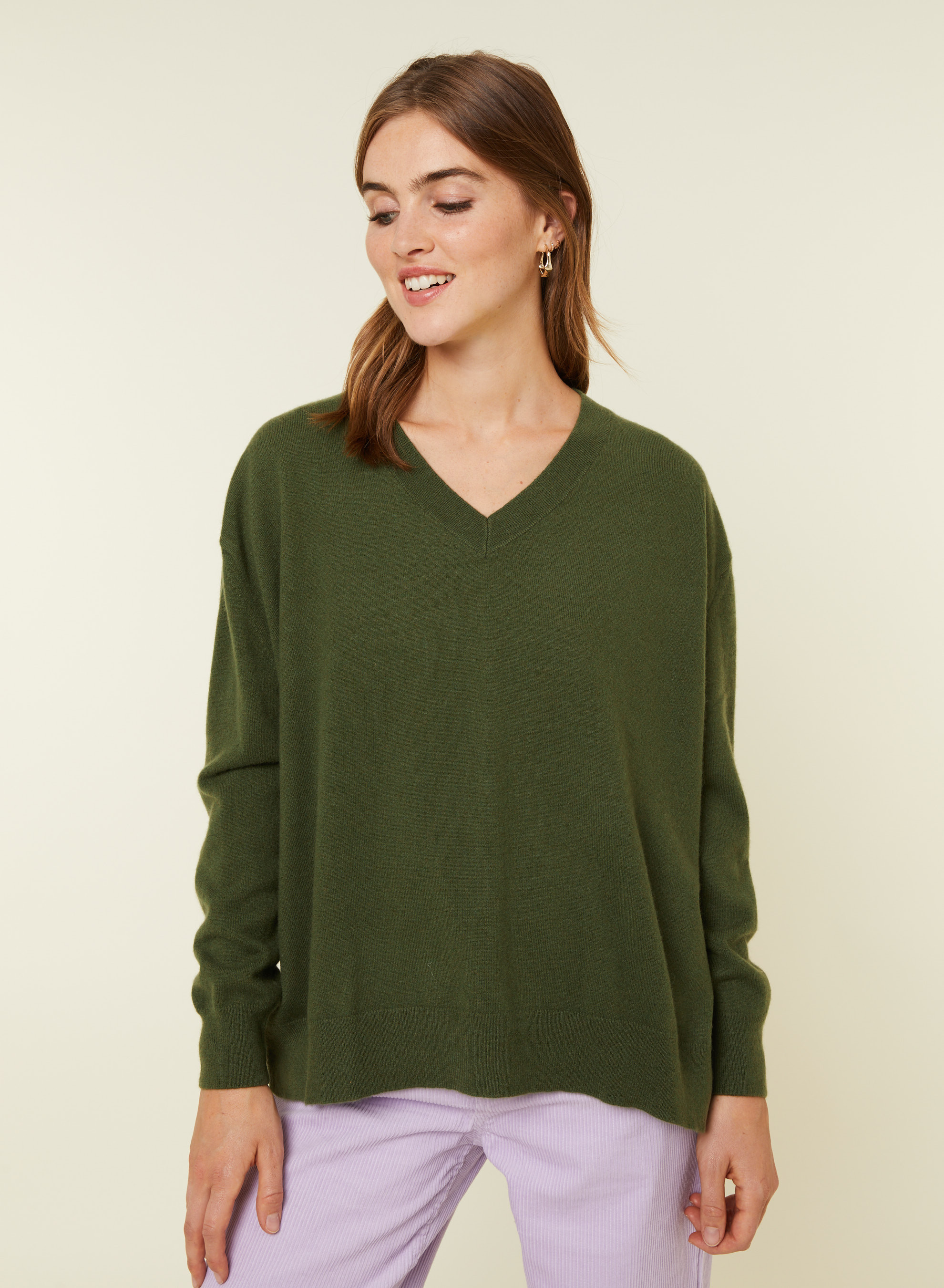 Pull ample à fentes col V en cachemire - Alienor 7870 ecureuil - 92 Rouille