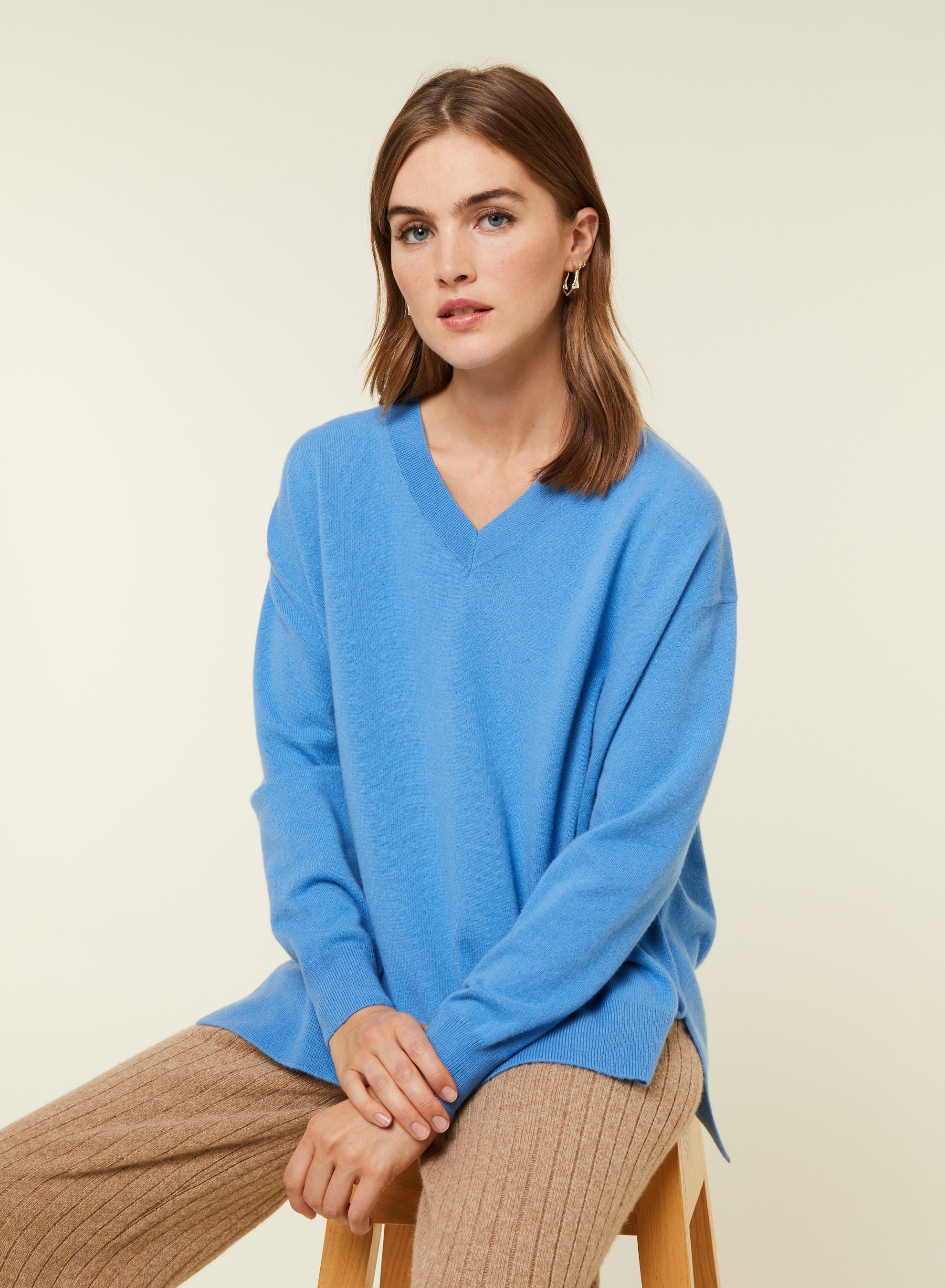 Pull ample à fentes col V en cachemire - Alienor 7870 ecureuil - 92 Rouille