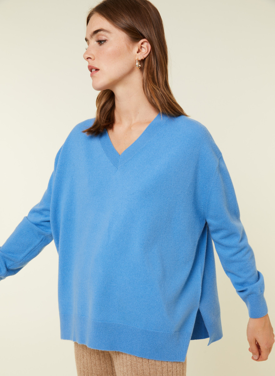 Pull ample à fentes col V en cachemire - Alienor
