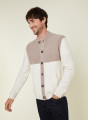 Veste boutonnée à poches en cachemire 4 fils - Farell 7949 ecru/grege - 82 Ecru