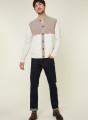Veste boutonnée à poches en cachemire 4 fils - Farell 7949 ecru/grege - 82 Ecru