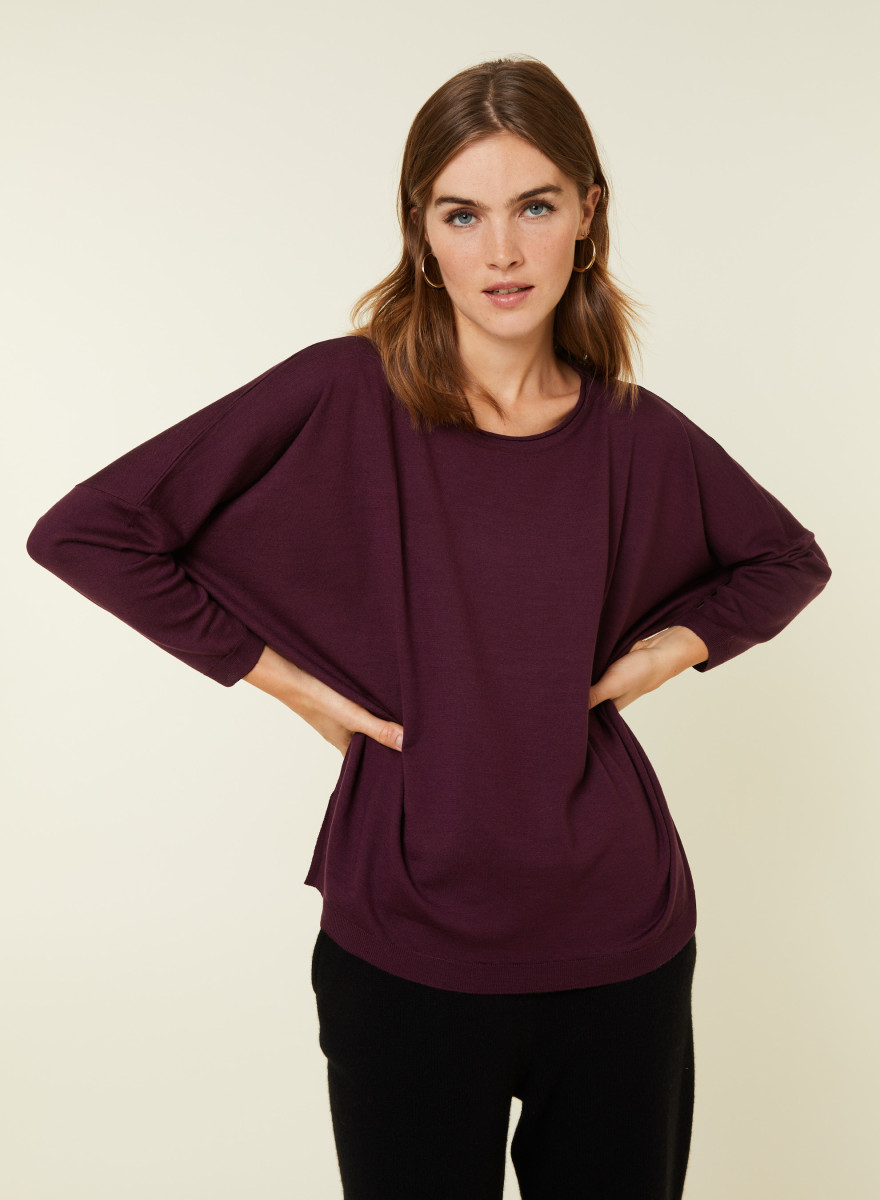 Loose-fitting merino wool round neck sweater - Azel