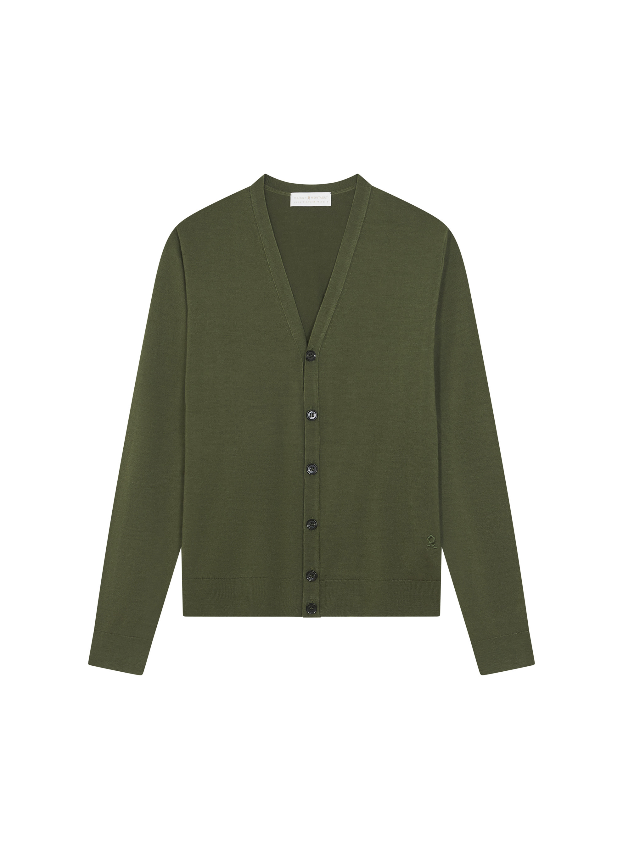 Gilet boutonné avec logo en laine mérinos - Etienne 7850 foret - 83 Kaki