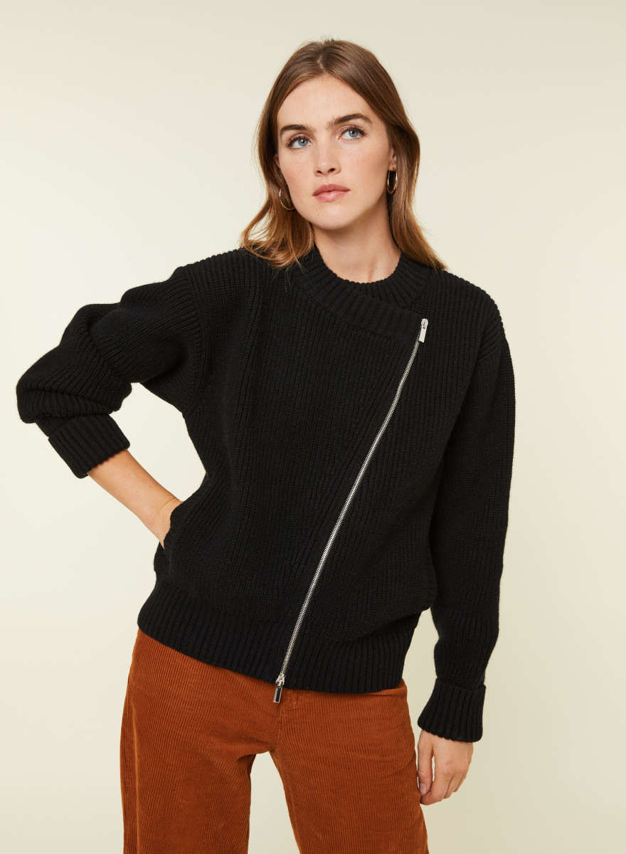 Asymmetrical wool and cashmere zip jacket - Gwenn