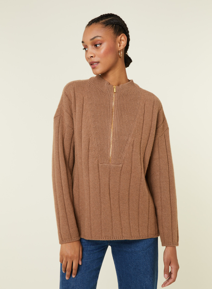 Zipped high-neck sweater in recycled cashmere and wool - Lodric