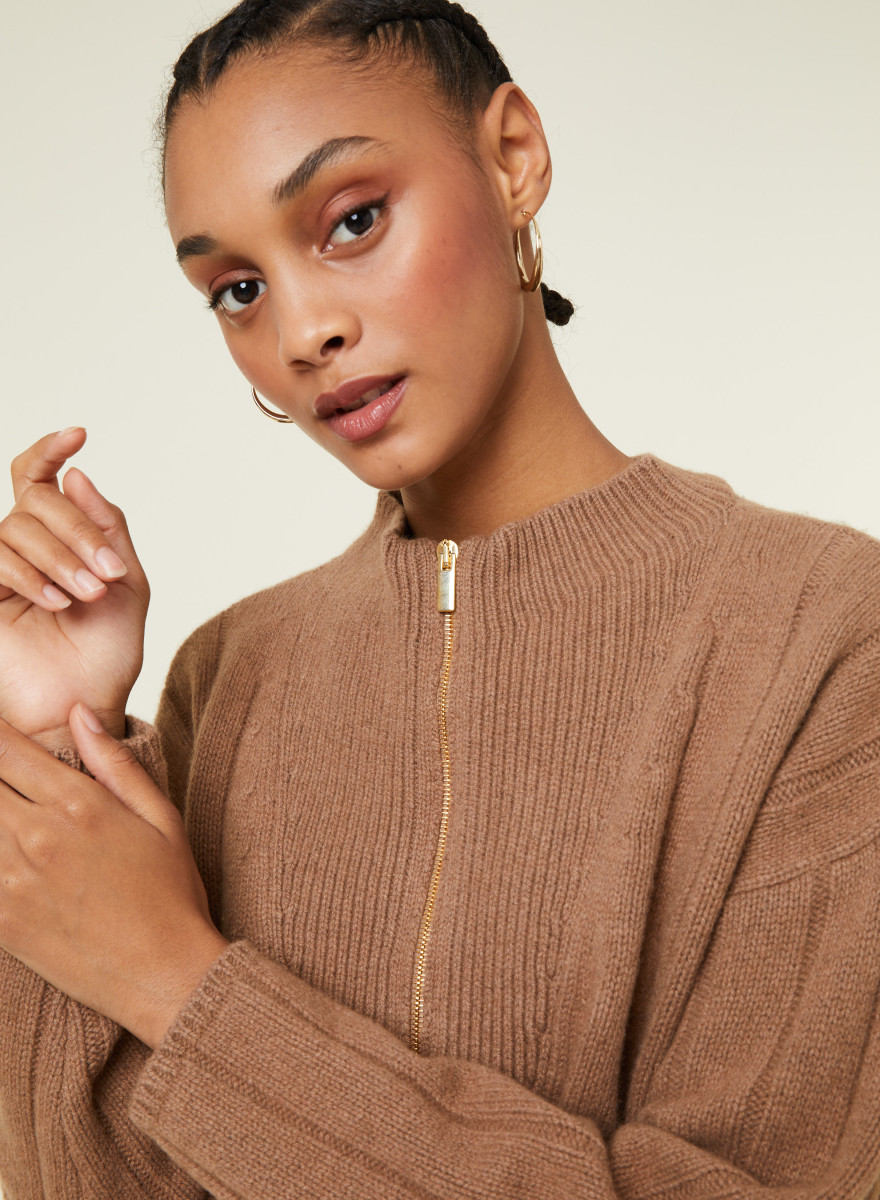 High-neck zipped cashmere blend sweater - Lodric