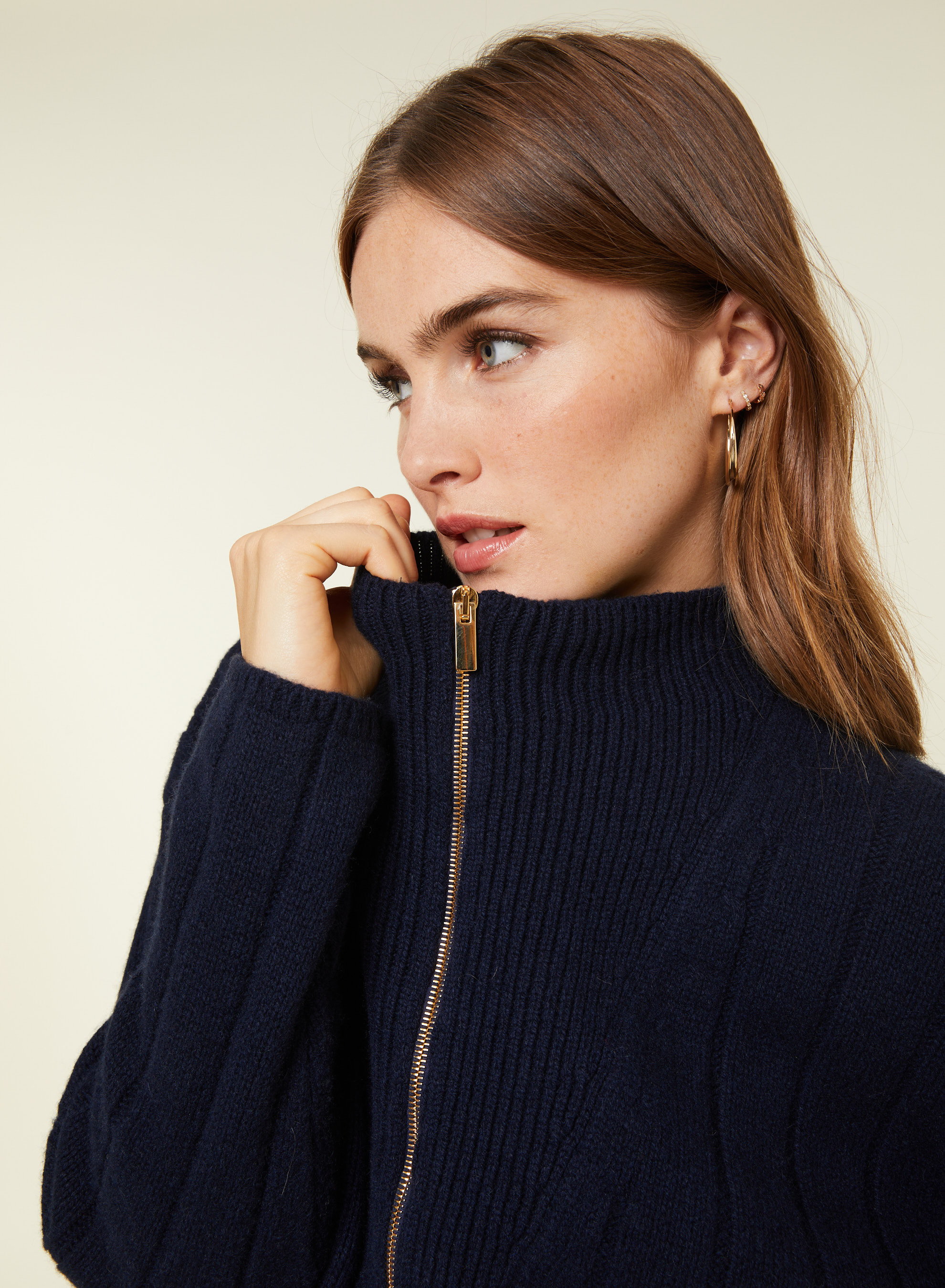 Zipped high-neck sweater in recycled cashmere and wool - Lodric