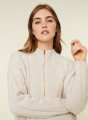 Pull col montant zippé en cachemire et laine recyclés - Lodric 7801 ecru - 82 Ecru