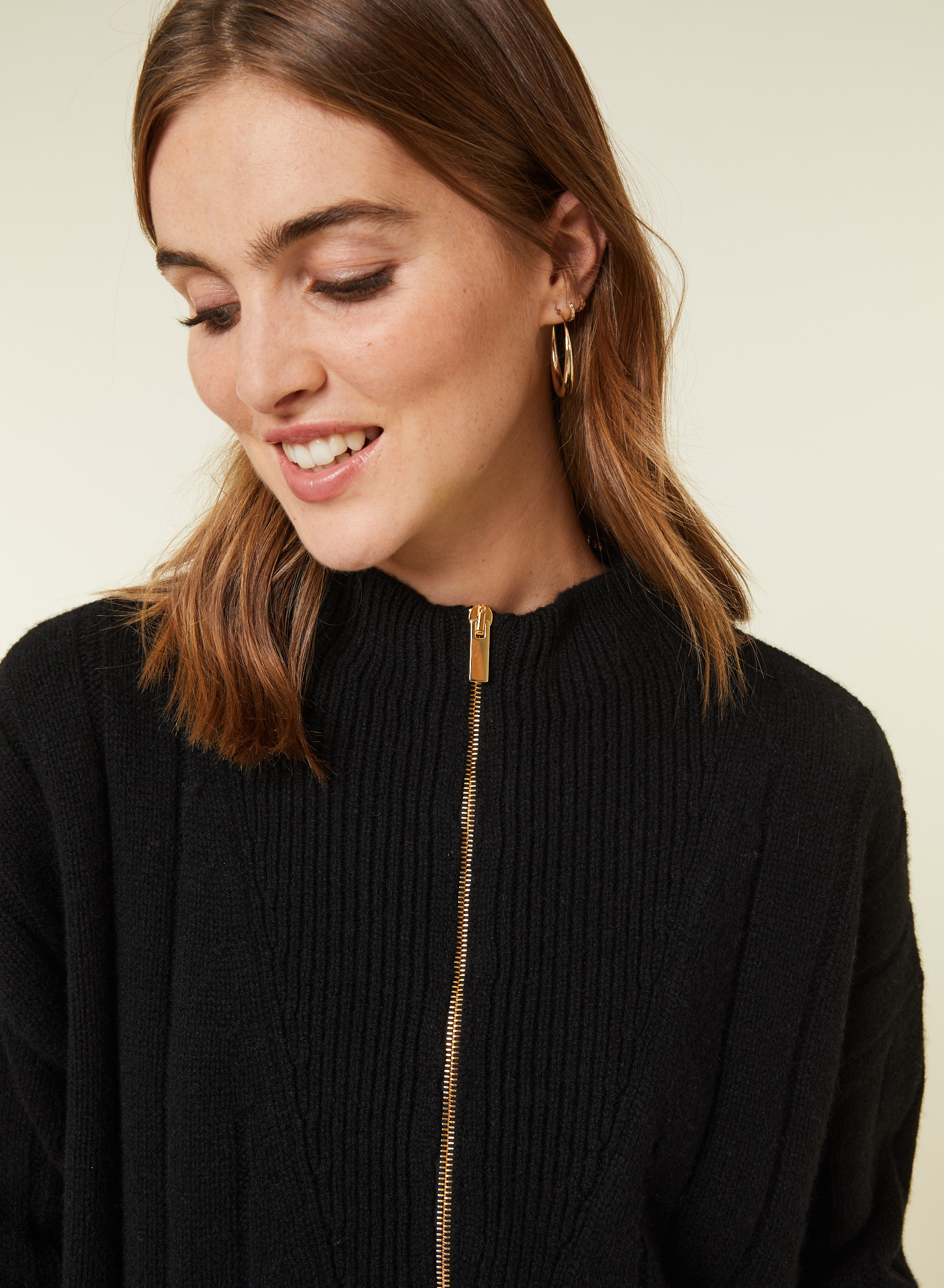 Pull col montant zippé en cachemire et laine recyclés - Lodric 7810 noir - 01 Noir