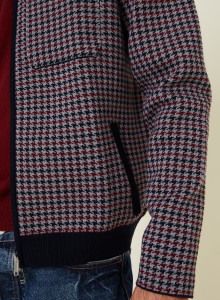 Veste col polo à motifs pied-de-poule en laine mérinos - Fabien