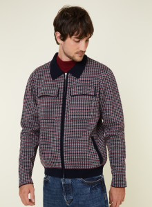 Polo collar jacket with houndstooth patterns in merino wool - Fabien