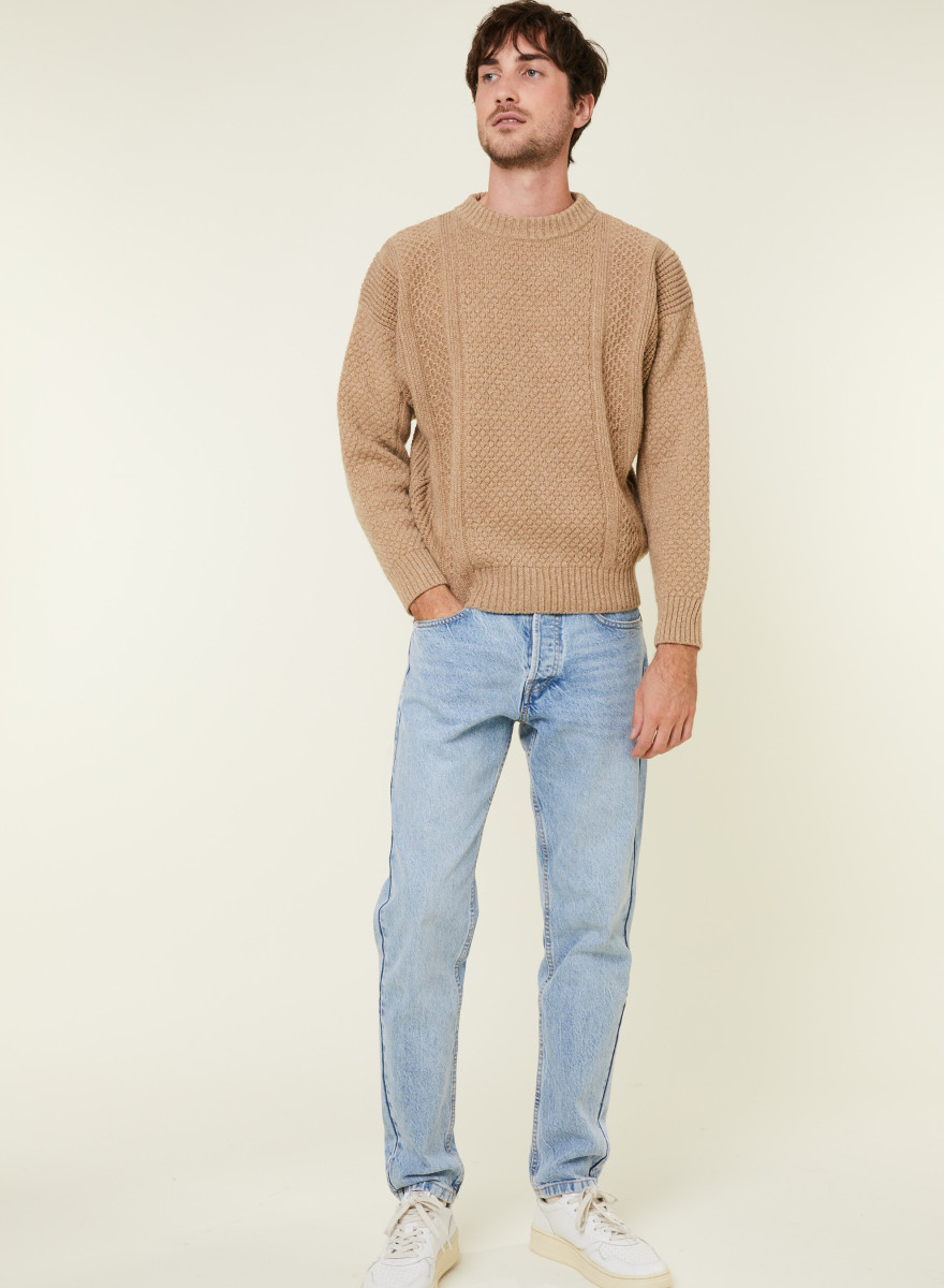 Pull col rond maille gaufrée en laine et cachemire - Fall