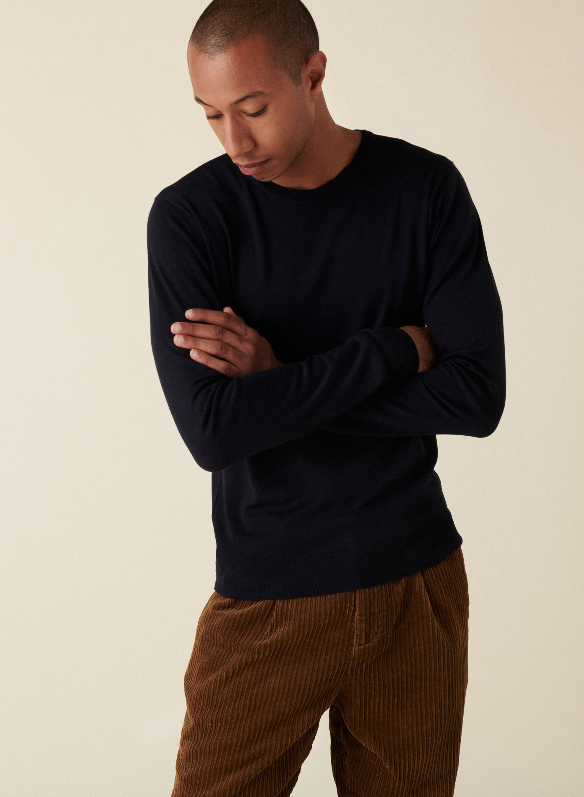 Pull col rond avec logo en laine mérinos - Eddie 7440 marine - 05 Bleu marine