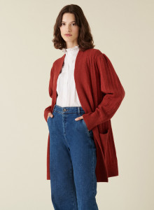 Long alpaca wool cardigan with balloon sleeves - Damy