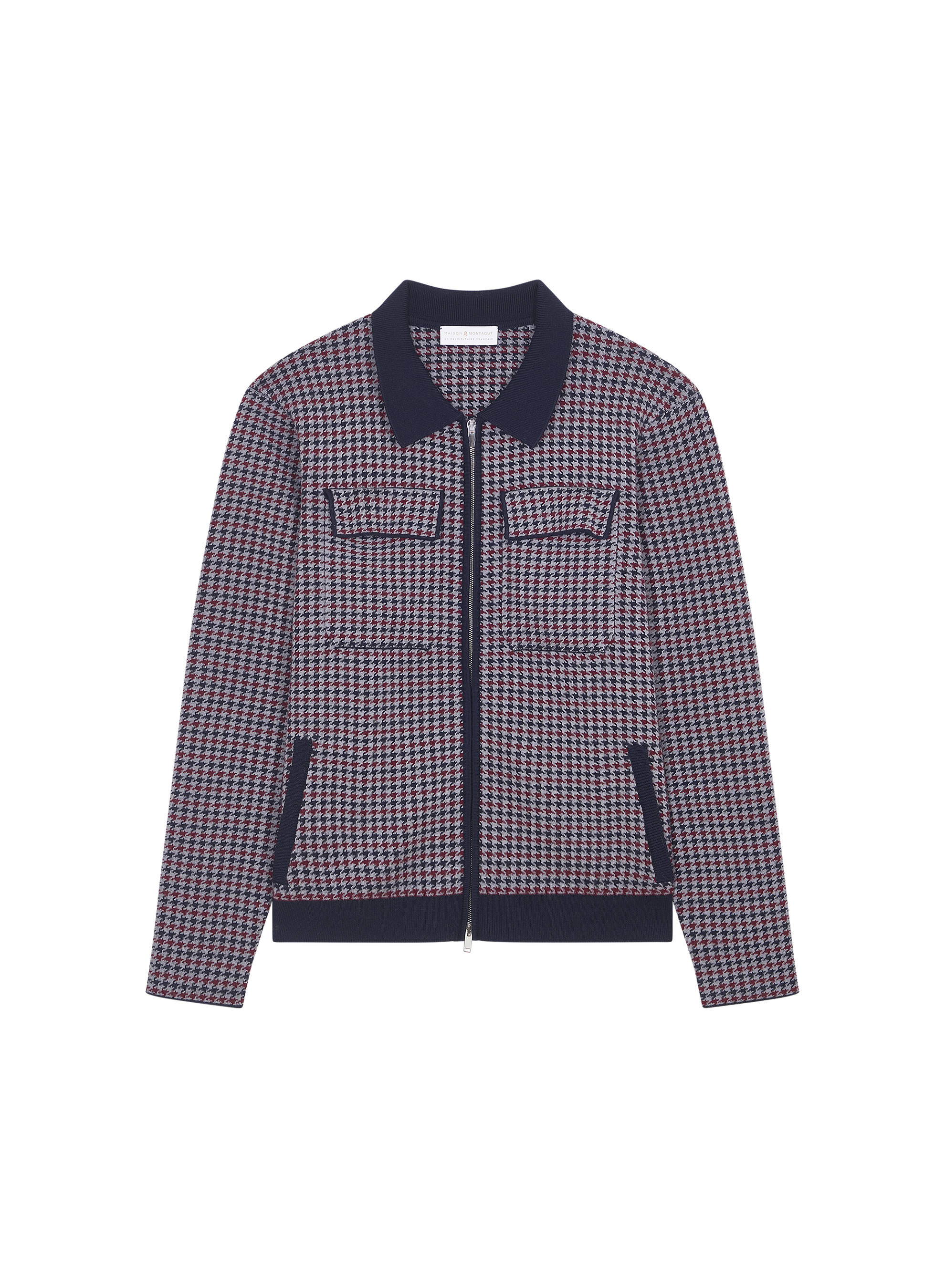 Polo collar jacket with houndstooth patterns in merino wool - Fabien