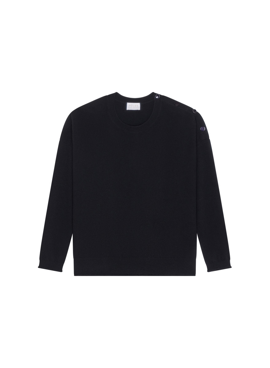 Loose-fit buttoned cashmere round-neck sweater - Acene