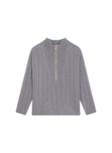 Zipped high-neck sweater in recycled cashmere and wool - Lodric